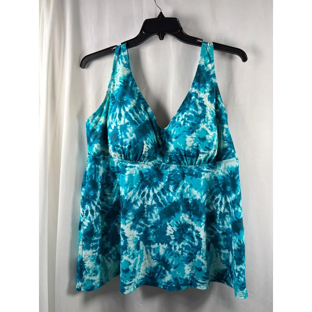 Kim Gravel Teal Tie Dye Tankini Set High Waisted Two Piece Swimsuit Plus Size 22